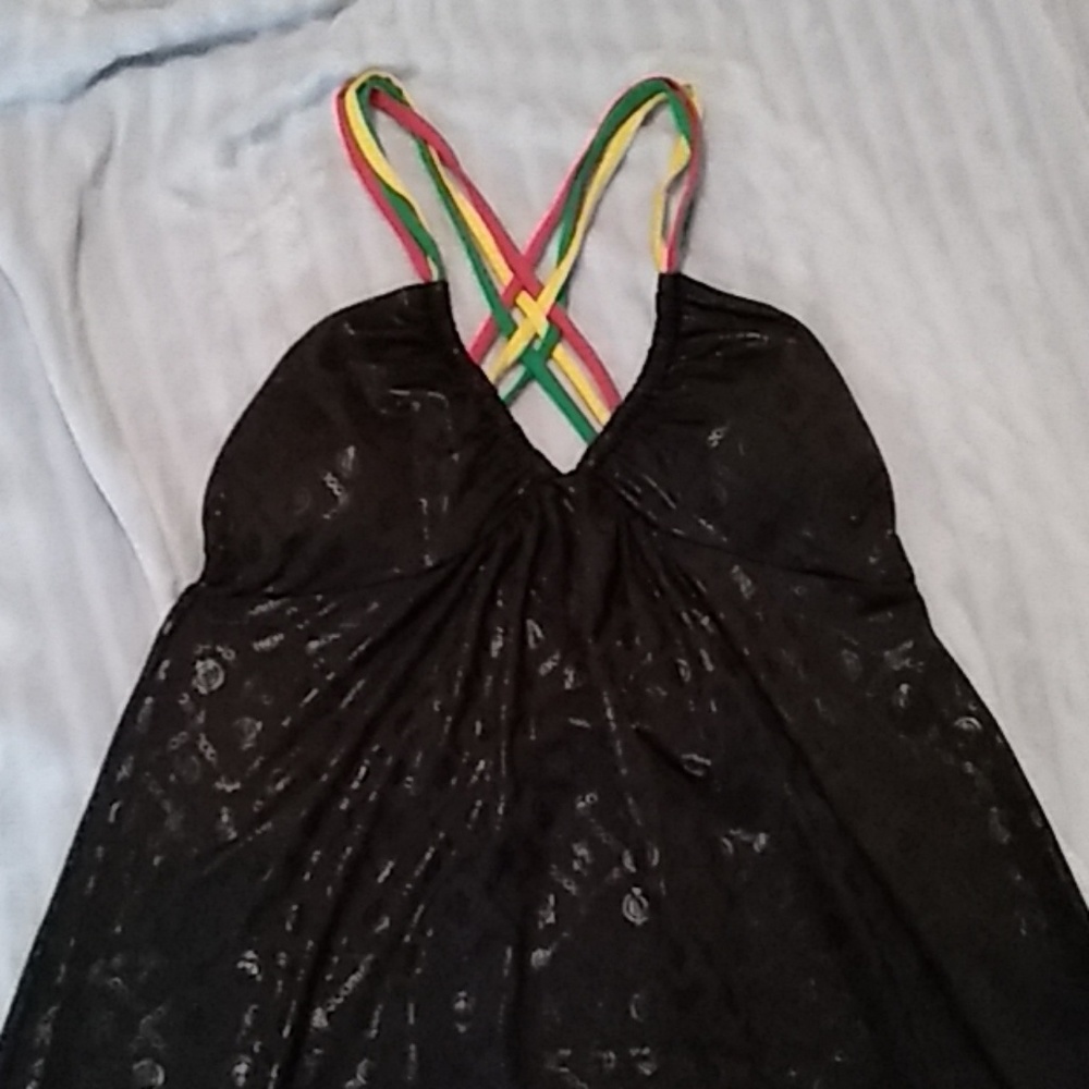 Coogi Maxi Black and Rainbow Halter Dress Medium